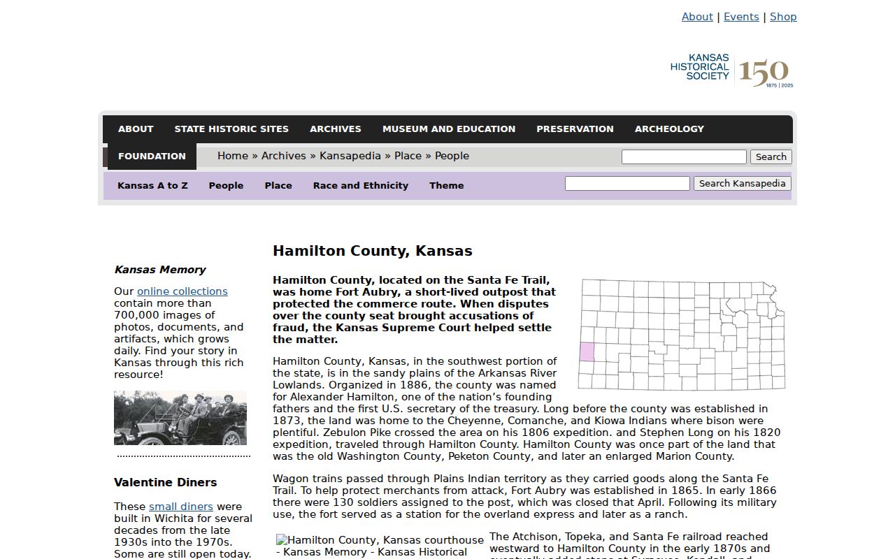 Kansas Historical Society history of Coolidge railroad and Hamilton County courthouse context
