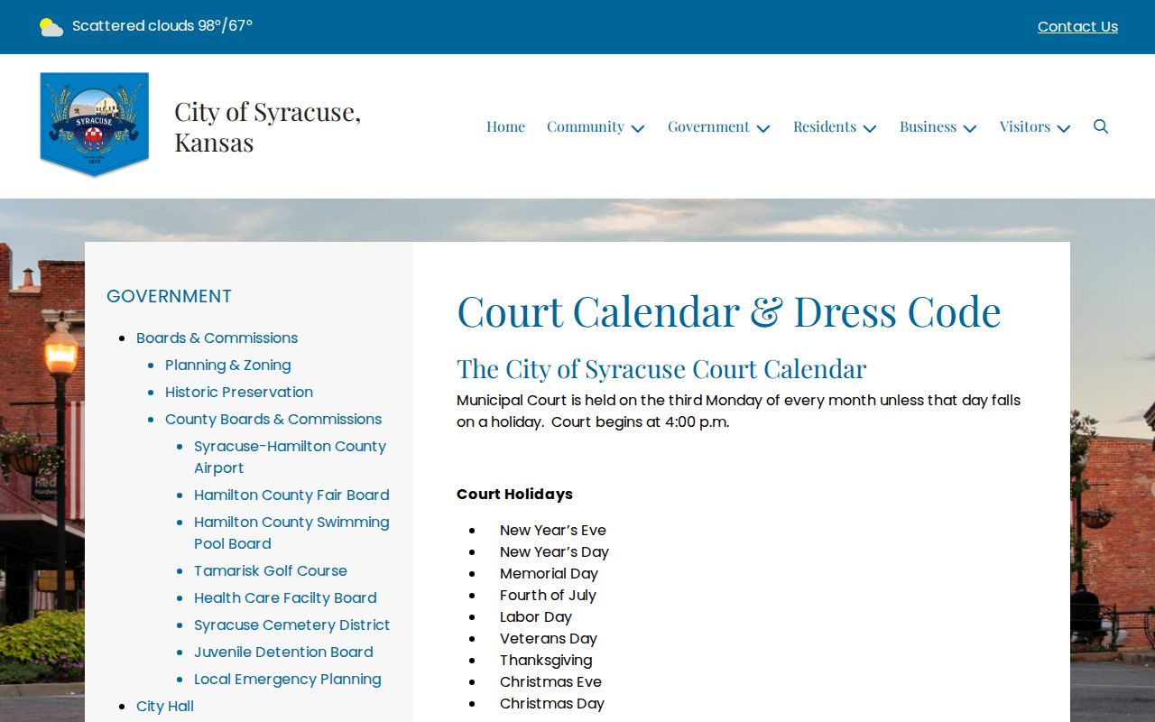 Hamilton County court schedule on the Syracuse municipal calendar