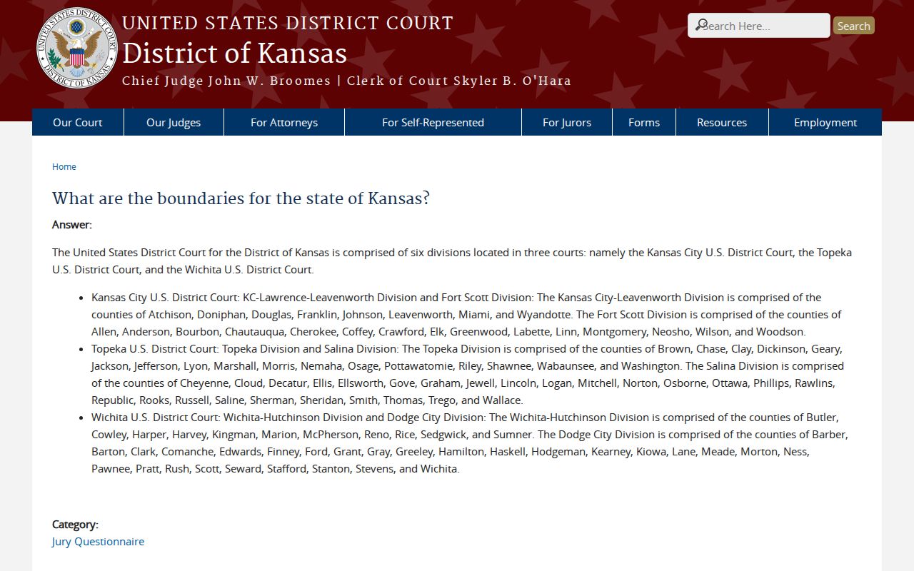 Federal boundary page listing Hamilton County in the Dodge City Division