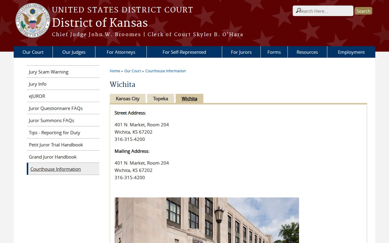 Wichita federal office location, hours, and security information